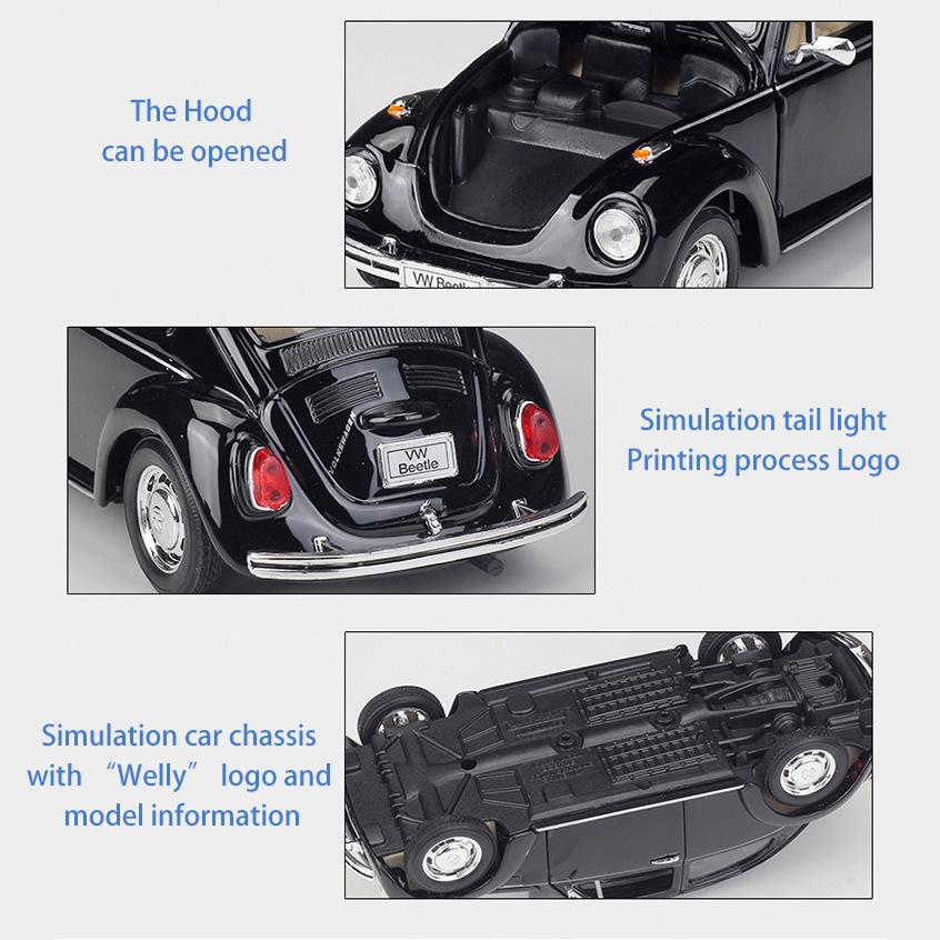Масштаб 1/24 Welly Volkswagen Beetle, модель автомобиля из сплава, литье под давлением, металлические игрушечные автомобили, модель автомобиля, коллекция высокой имитации, детские подарки