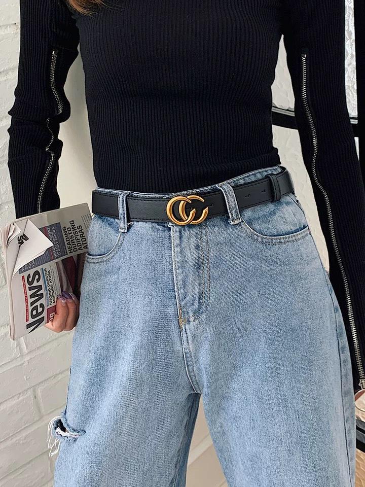 Женский кожаный ремень с пряжкой Double G - Повседневный тонкий пояс для платьев