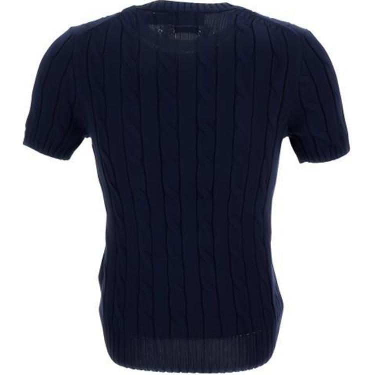 Polo Ralph Lauren однотонный свитер с круглым вырезом и короткими рукавами, женский свитер темно-синий 211895379-010