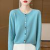 Wholesale Korean Color Button Cropped Round Neck Sweater Women Spring Autumn Versatile Knit