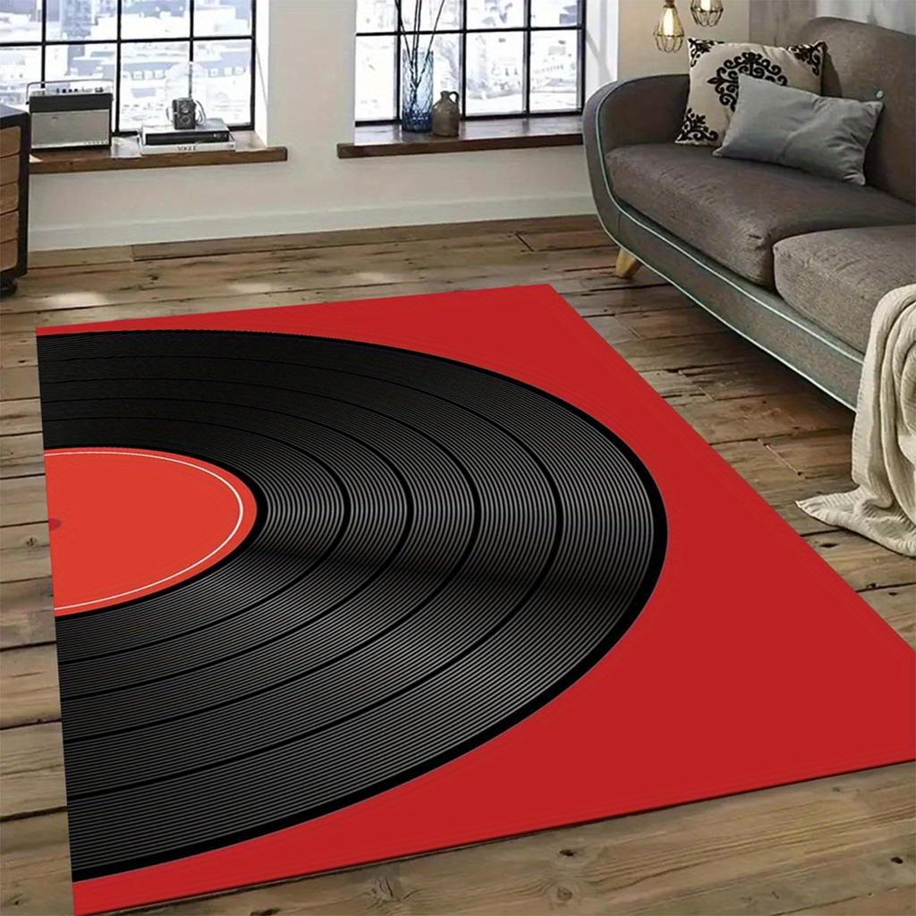 Non-slip vinyl record design polyester carpet for office bedroom living room crystal velvet soft decor rug