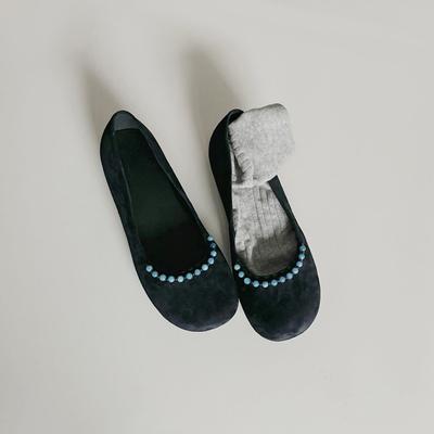 Версия из овчины~ ретро неглубокие кожаные маленькие туфли-лодочки женские на одном педале с круглым носком, бабушкины туфли, расшитые бисером, с юбкой, балетки