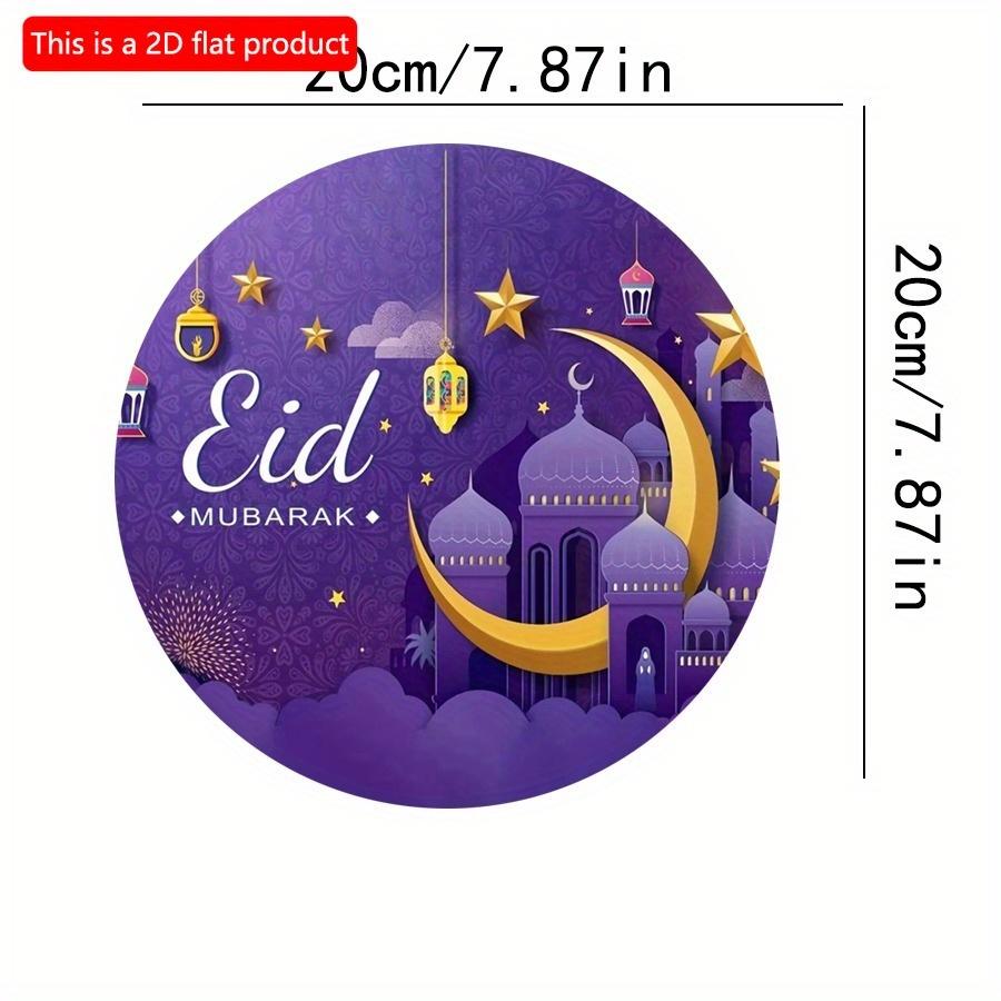 2D Flat 20cm1pc Eid Magnificent Mosque&Moon Patterns Good Quality Round Wooden Pendant, Celebrate Eid Purple Style Fine Ornament, Muslim Home Party
