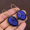 Natural Blue Cameo Face Gemstone Handmade Copper Wire Wrap Earring 2.44 O7o44