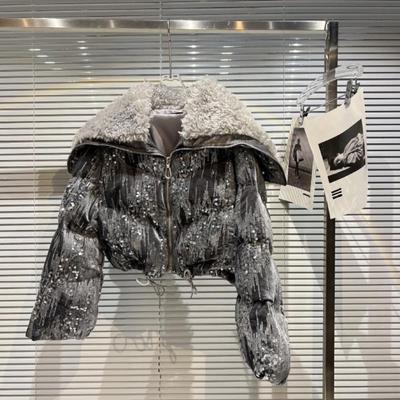 Зимняя свободная куртка из твида с длинными рукавами и пайетками, короткая куртка из блестящего бархата из хлопка с воротником в морском стиле, жилет, пальто