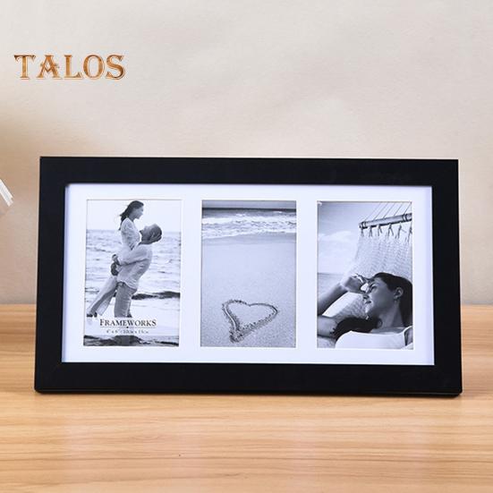 Wooden Photo Frame with 3 Openings Mat Home Office Wall Mount Horizontal Vertical Standing Desktop Decorative Collage Picture Display Frame