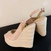 Fashion Eilyken Summer Peep Toe Wedges Platform Women's Sandals Designer Straw Weave Buckle Strap High Heels Banquet Party Shoes