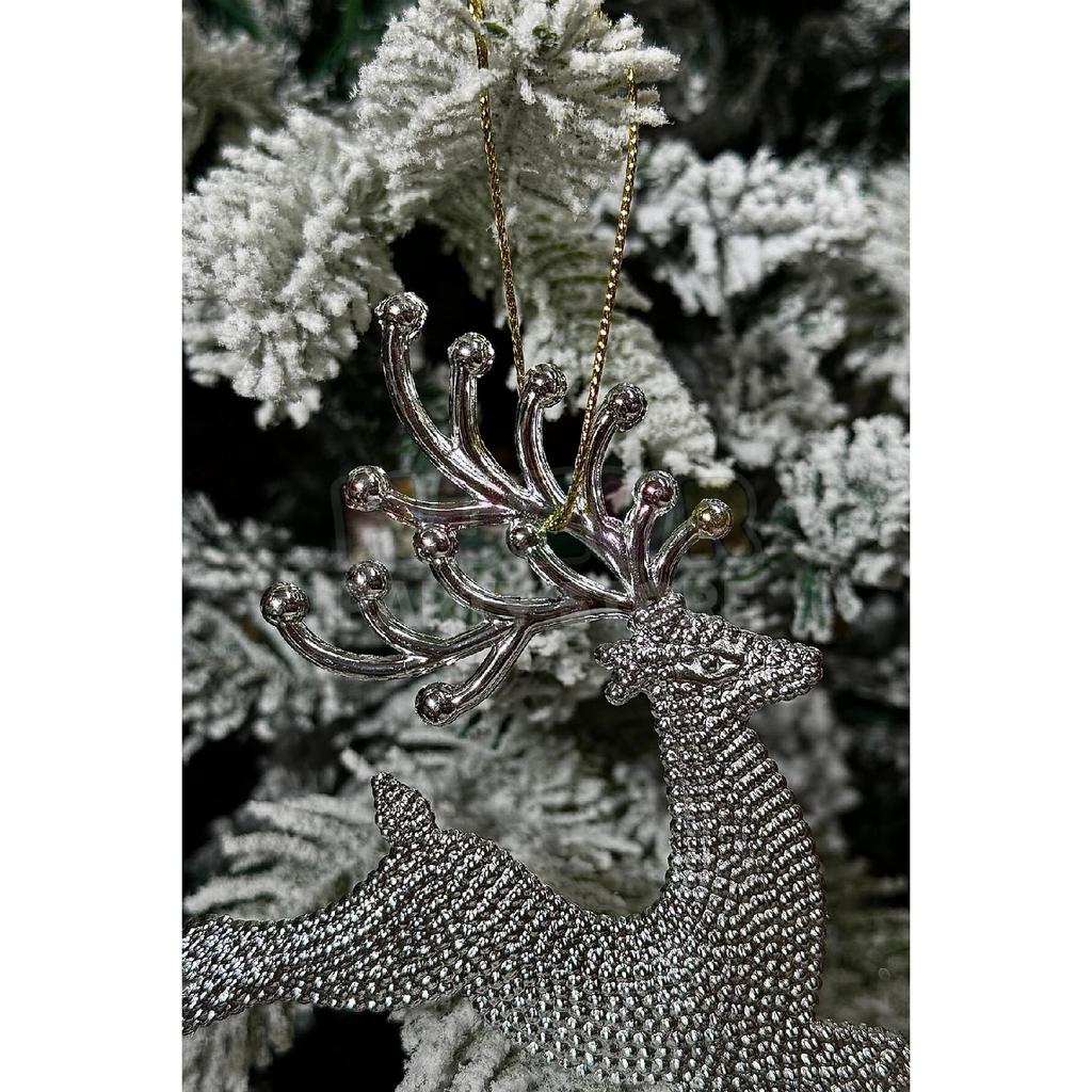 2 Pieces Running Deers Christmas Tree Ornament Silver Gray Colored Deer 11x13 Cm New Year Pine Tree Ornament
