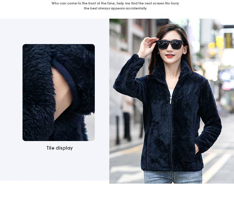 Women's Double-Sided Fleece Jacket - Plus-Size, Thick Velvet, Warm High Collar, Loose Fit, Autumn/Winter Polar Fleece Cardigan.