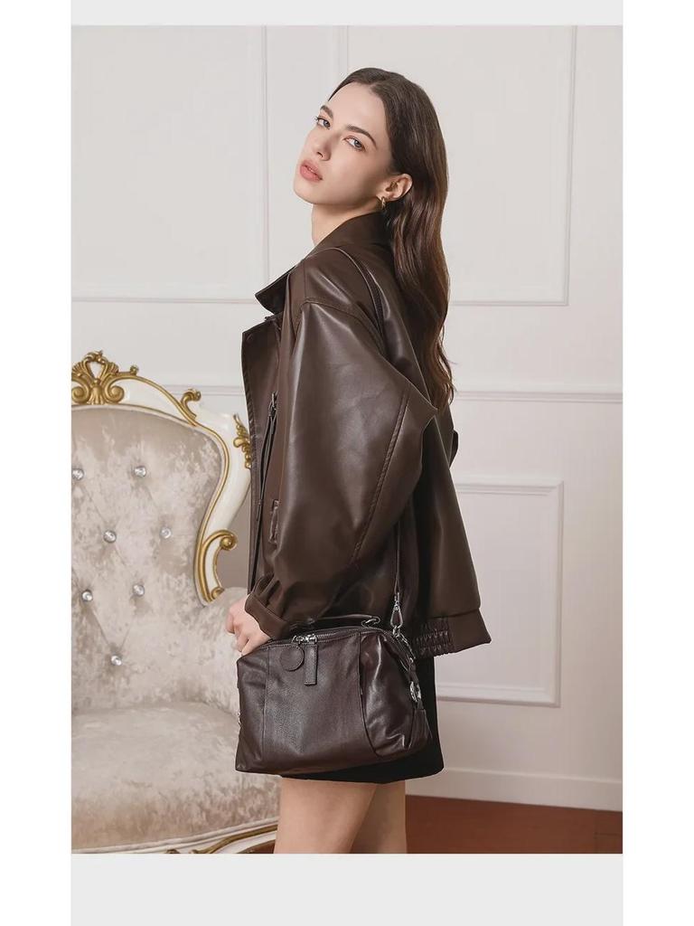 "2025 Retro European Cowhide Boston Shoulder Bag"