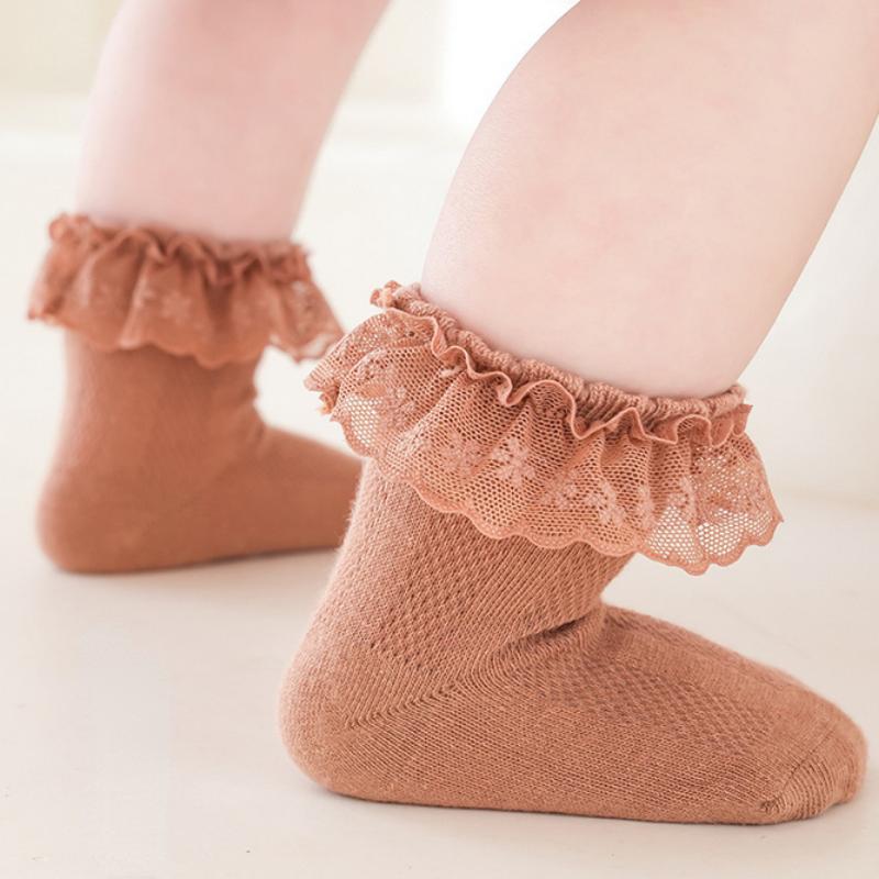 Корейские детские носки с рюшами, однотонные хлопковые дышащие сетчатые носки для маленьких девочек, детские носки для новорожденных от 0 до 8 лет