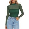 2025 New Women's Half Turtleneck Perspective Long-sleeved T-shirt Y2K Mesh Top