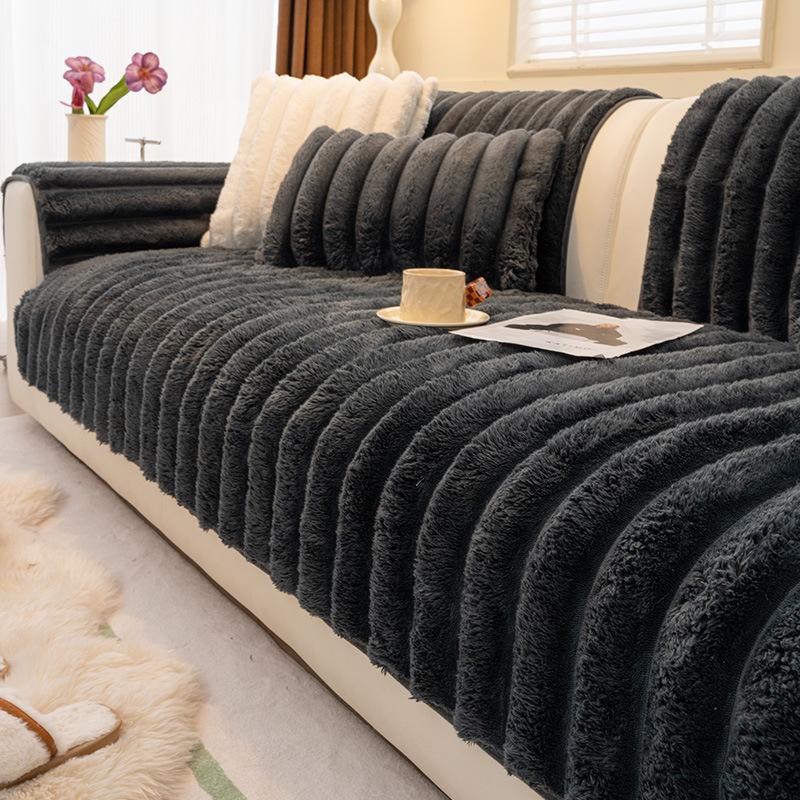 Nordic Faux Camel Velvet Sofa Cover Ultra Soft Anti-Slip Cushion for All Seasons Furniture Protection Slipcover for Living Room