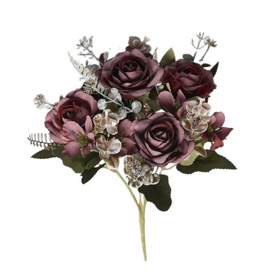 Faux Fern Leaves Artificial Rose Flowers Bouquet for Wedding Bridal, Fake Light Luxury Floral Arrangement Home Decoration And Photography Props,