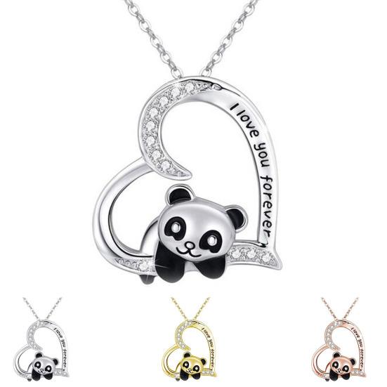 Женское ожерелье с полым сердцем, пандой, регулируемое, с подвеской в виде животного и букв, ювелирные изделия, подарки