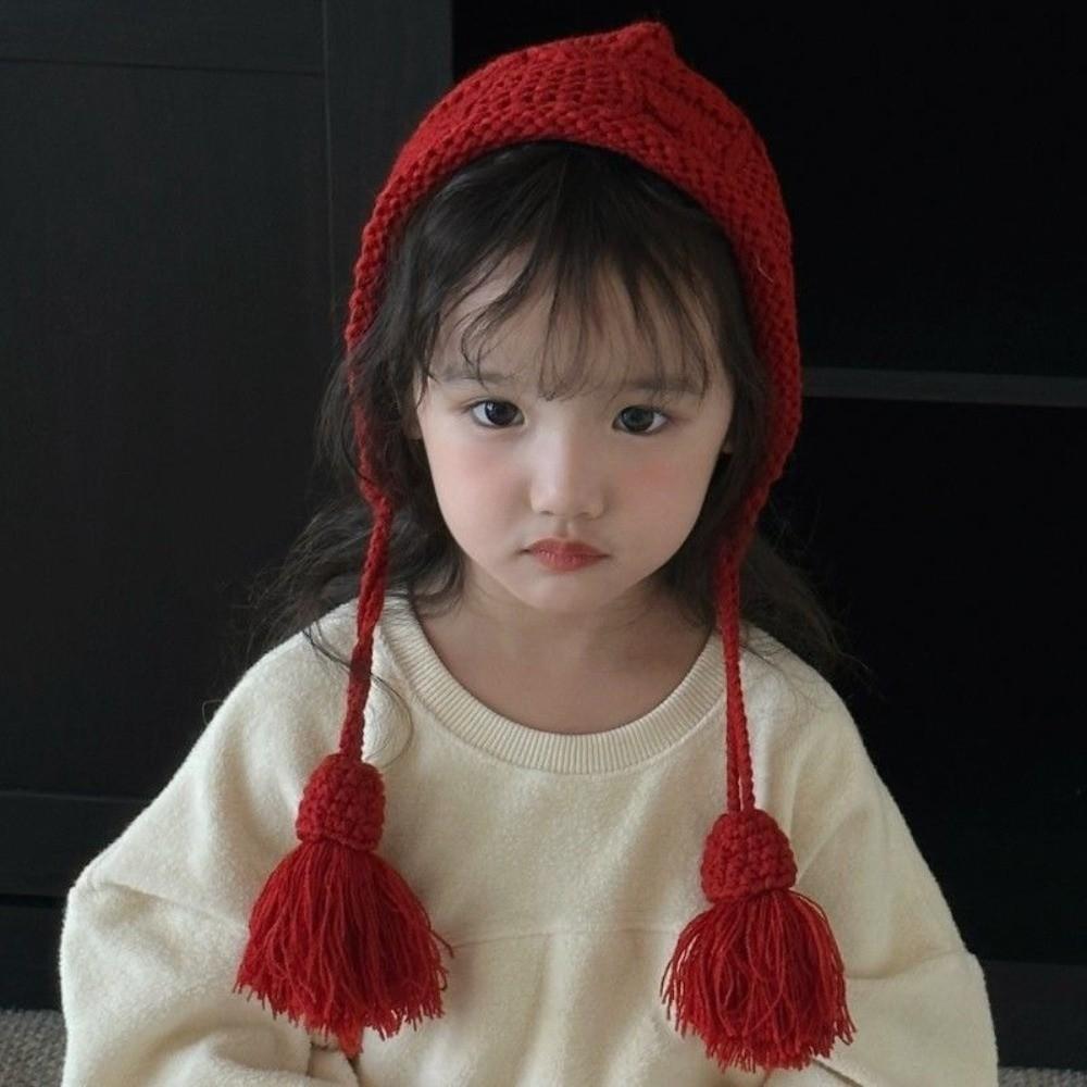 Windproof Kids Knit Cap Tassel Knitted Beanie Hat Stylish Pullover Winter Hat Winter