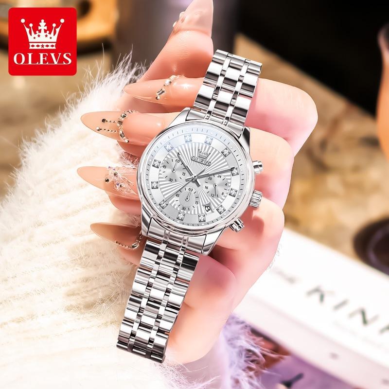 OLEVS Женские часы Оригинальный бизнес Автоматическая дата Водонепроницаемый хронограф Топ Роскошные Элегантные женские кварцевые часы с бриллиантами