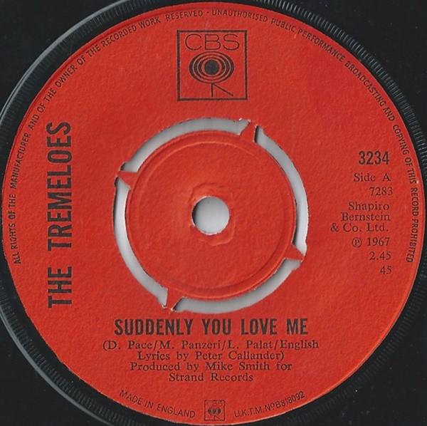 7-дюймовая пластинка TREMELOES Suddenly You Love Me As You Are 3234 CBS 1967 UK Поп Б/у