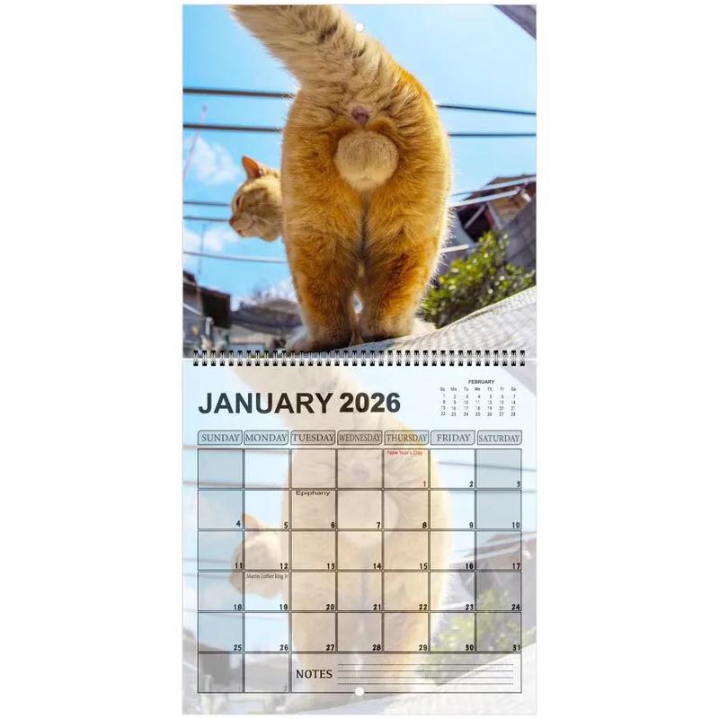 2026 Cat Butt Calendar 12 Monthly Funny Cat Tail Wall Calendar Family Planner Scheduling Tool For Living Room Bedroom
