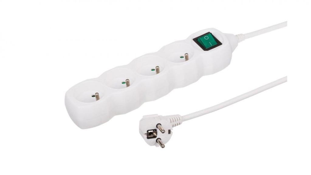 Przedłużacz 4-Gniazdowy, 3M Biały, Z Wyłącznikiem, 3X1,0Mm Owy 35430
