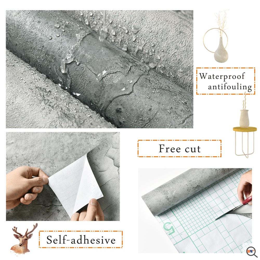 Промышленные цементно-серые ПВХ водонепроницаемые обои Декор для магазина одежды, гостиной Контактная бумага Виниловые самоклеящиеся наклейки на стену
