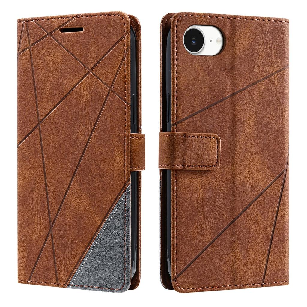For iPhone 16e Case Imprinted Lines PU Leather Splicing Wallet Phone Cover