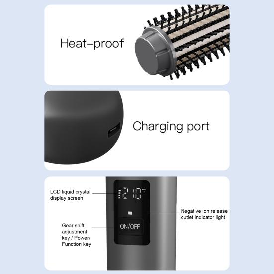 Беспроводная плойка-щетка для завивки волос, перезаряжаемая через USB, дорожная, нагреваемая круглая щетка 3-в-1, быстронагреваемая термощетка, электрическая плойка для укладки волос