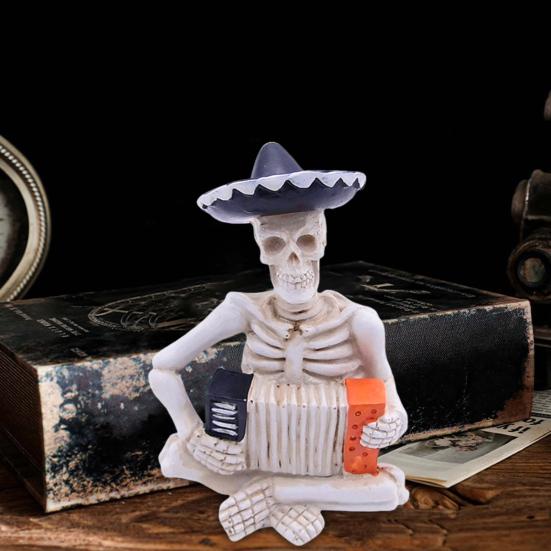 Мини Хэллоуин Скелет Фигурки Смола Скелет Статуэтка Игрок на Гитаре/Аккордеоне/Скрипке Хэллоуин Коллекционное Украшение для Дома Офиса Декор Стола