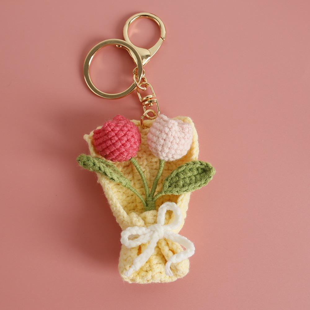 Flower Keyrings Crochet Keyrings Handmaking Bouquet Keychain Creative Knitted Flowers Backpack