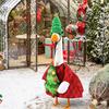 Christmas Porch Goose Outfit Lawn Goose Dress with Xmas Tree Hat Festive Goose Costume for 23" Geese Dress-Up Home Outdoor Decorations