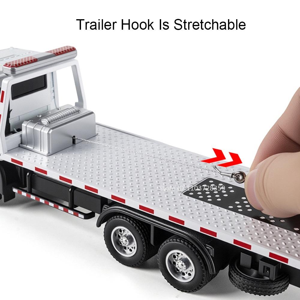 1:32 Road Rescue Engineering Vehicle Model Toy Metal Diecast Platform Trailers Sound Light Doors Opened Pull Back for Boys Gifts