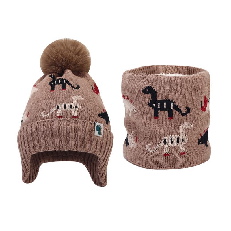 Winter Baby Boy Hat with Earflap Faux Fur Ball Knitted Kids Beanie Cap Toddler Bonnet Hats Infant Accessories Fleece Lining 1-5Y