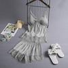 Women V-Neck Eyelash Silk Lace Sexy Stain Camisole Pajamas Bowknot Shorts Set