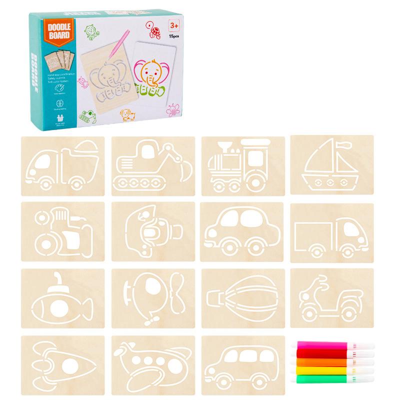 15 шт. Рисовальные игрушки Деревянный набор трафаретов для рисования своими руками Ручной набор для рисования и раскрашивания своими руками Вспомогательный инструмент Образовательные игрушки Для детей Подарки