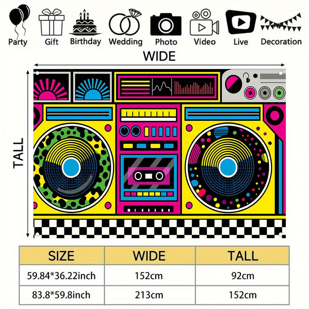 Vintage colorful sound system, retro party banners from the 70s, 80s, 90s, graffiti hip-hop style background