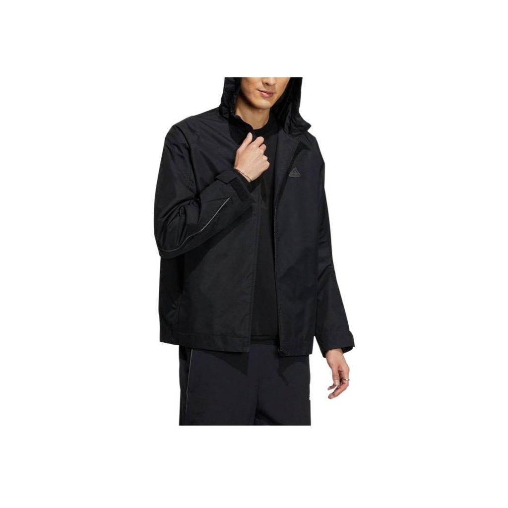 Adidas Solid Color Logo Zip Hoodie Jacket Men Outerwear Black HY5831