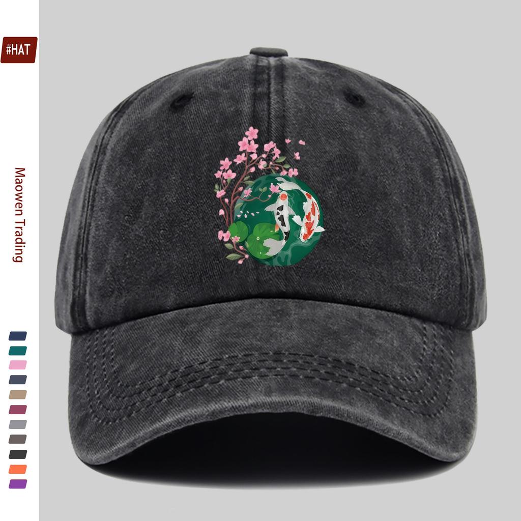 pc Japanese Cherry Blossom And Koi Pattern Printed Baseball Cap Fashion Casual Printed Design Golf Hat Home Leisure Decor Hat
