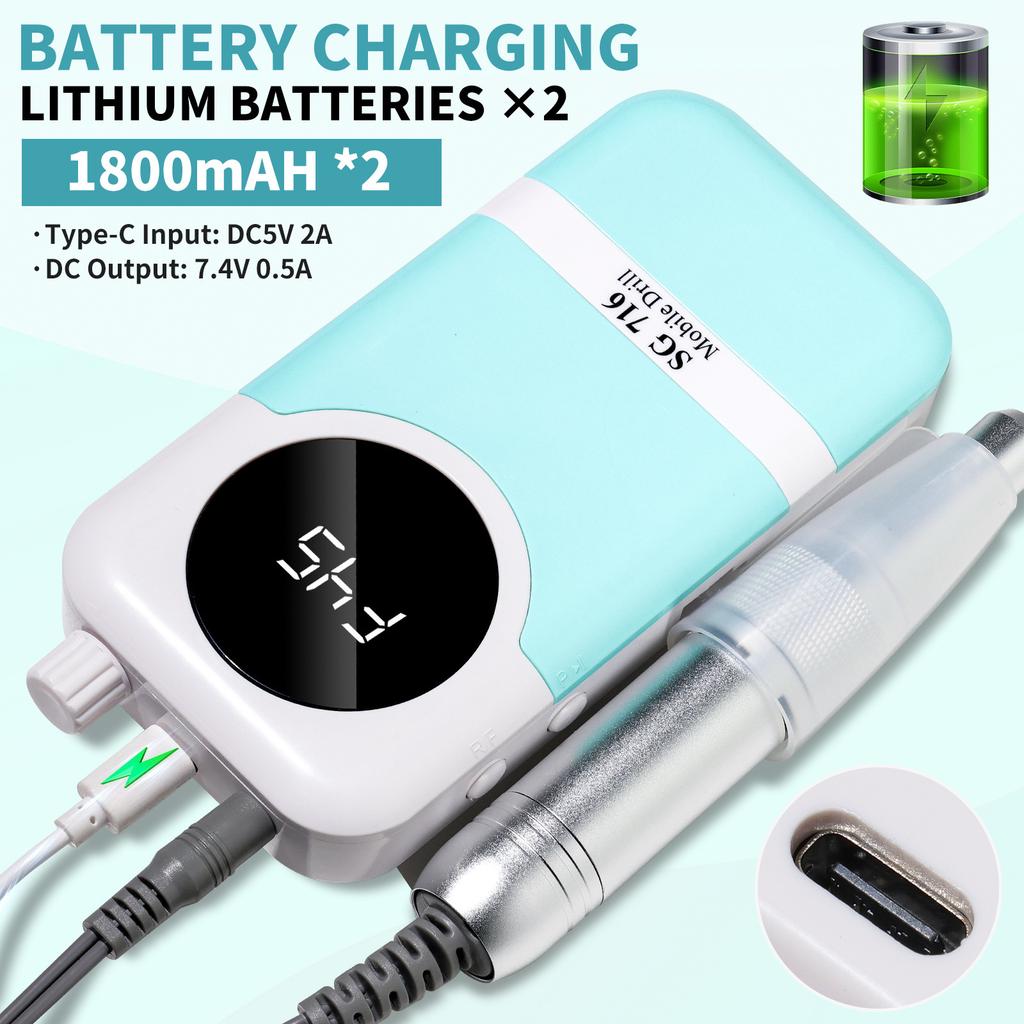Battery-Powered Nail Drill Charging Rechargeable Manicure Pedicure Bits Nail File for Salon Use