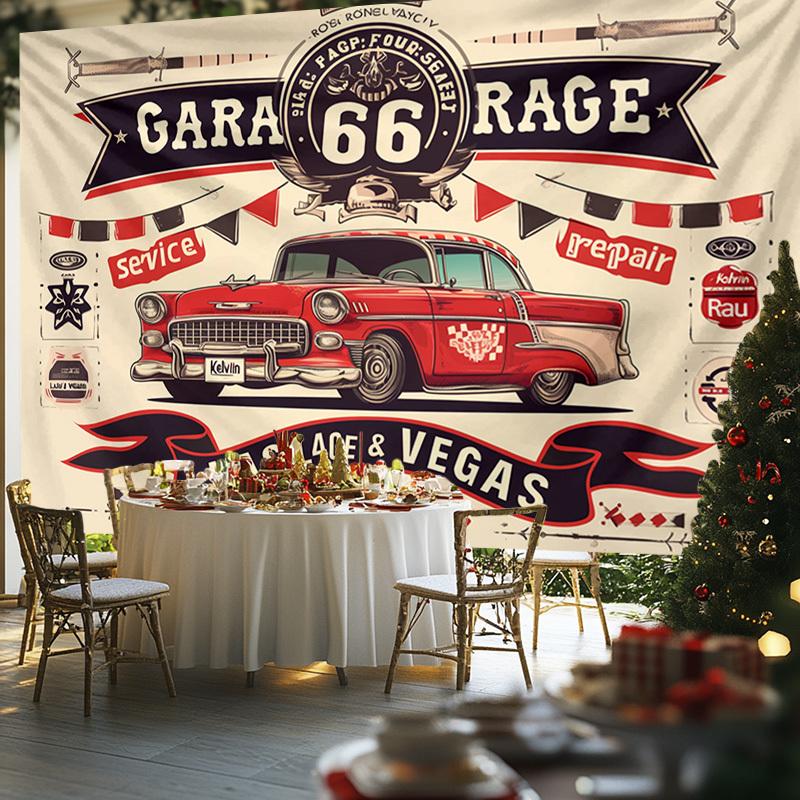 VIKAMA Vintage Car Tapestry Garage Decor Bedroom Living Room Dormitory Wall Hanging Home Room Decoration
