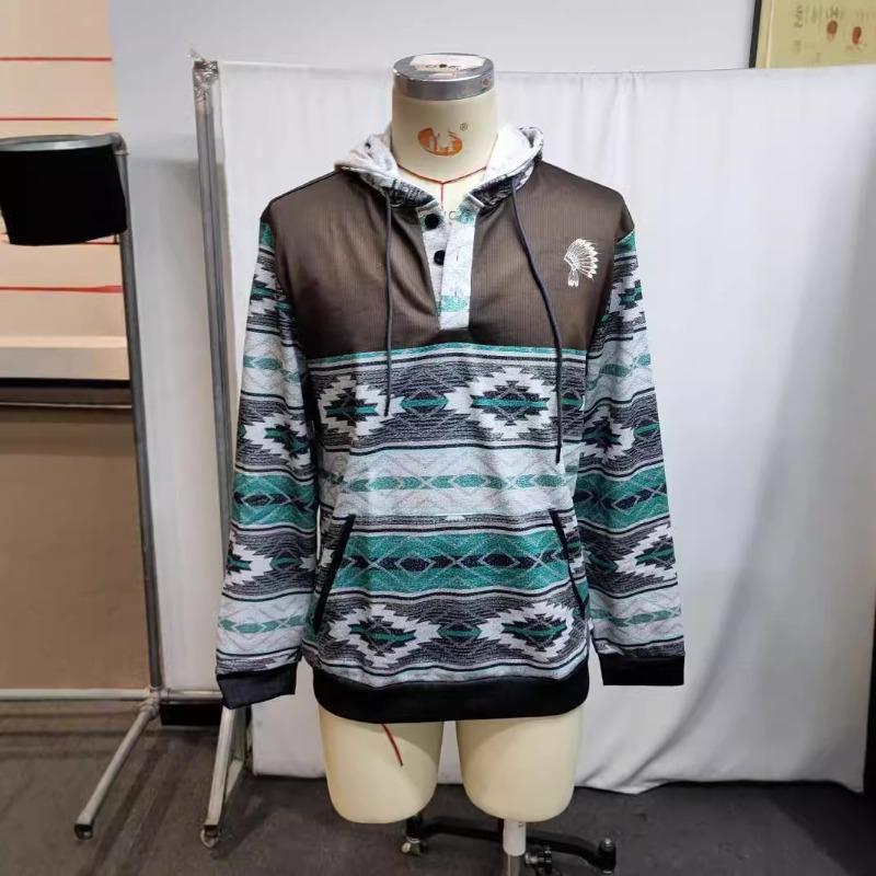 Мужская толстовка большого размера с принтом в стиле ретро и вестерн с этническим принтом, для активного отдыха на весну и осень