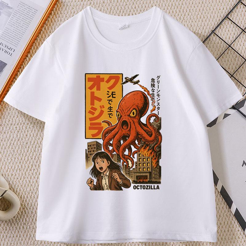 Japanese Street Food T-shirt Osaka Dotonbori Octopus Printed Tshirt Takoyaki Anime Short Sleeve Tees Round Neck Summer Clothes