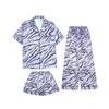 Three-piece Ice Silk Pajamas Women Short-sleeved Suit Purple Tiger Pattern Print Style Pajamas Sexy Home Wear
