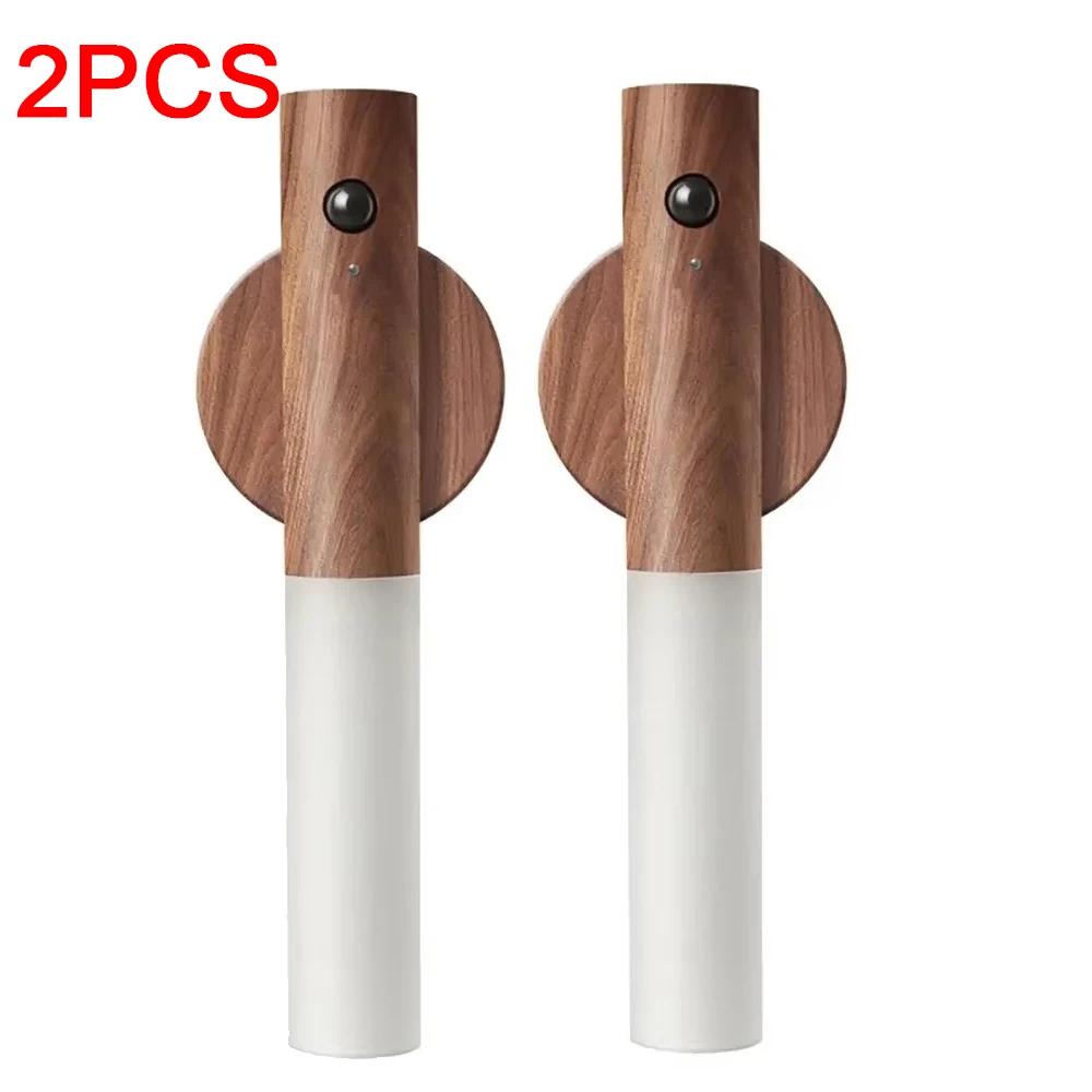 Интеллектуальный деревянный магнитный светильник с присоской, светодиодный зарядный ночник, свет для лестницы, коридора, спальни, атмосферный свет, свет с датчиком движения человеческого тела