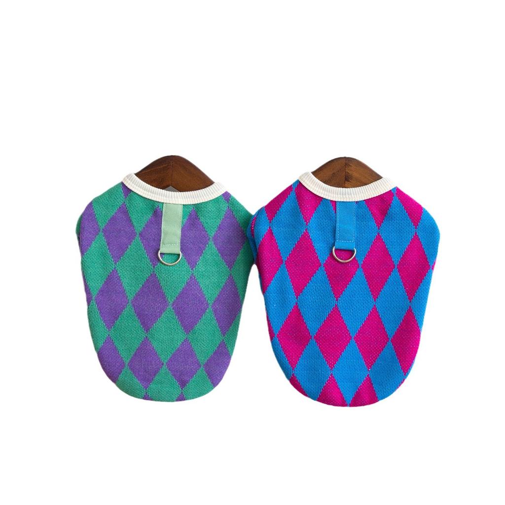 Клетчатое пальто для собак для маленьких собак, осенне-зимний кардиган с ромбовидным узором, одежда для кошек, одежда для домашних животных, одежда для щенков, одежда для собак, зима