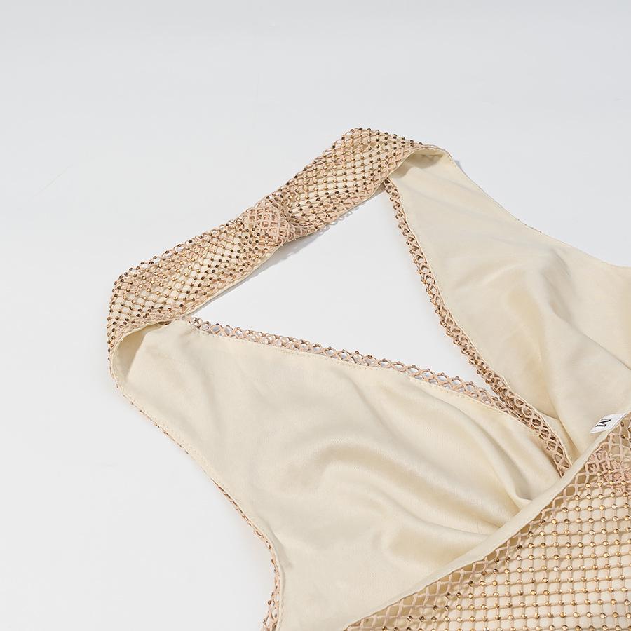 Европейское и американское сексуальное платье-бандо без рукавов с открытой спиной и стразами