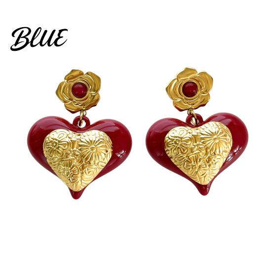 Elegant Earrings Red Heart Dangle Love Drop Sensitive Ears