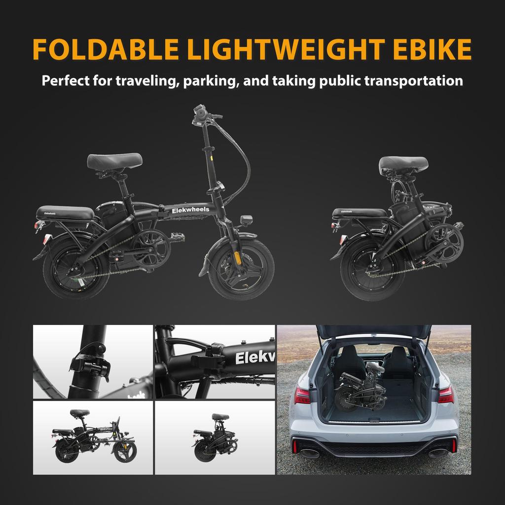 ElekWheels F3 Foldable City Electric Bike - 250W Lightweight Electric Bike with 60km Range, IPX5 Waterproof and Dual Disc Brakes
