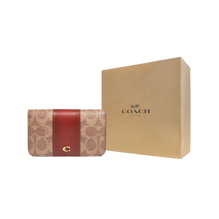 Coach Кошелек-кардхолдер Тонкий Длинный Модный Классический Покрытый Холст С Кожаным Кошельком Женский Кошелек Коричневый Желтый Ржавый C5870-B4NQ4