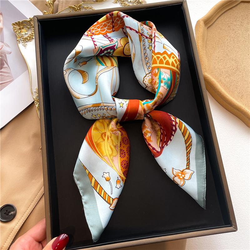 Peony Flower Small Silk Scarf Satin Versatile Scarf Thin Sunscreen Headscarf 70Cm Simulated Silk Square Scarf
