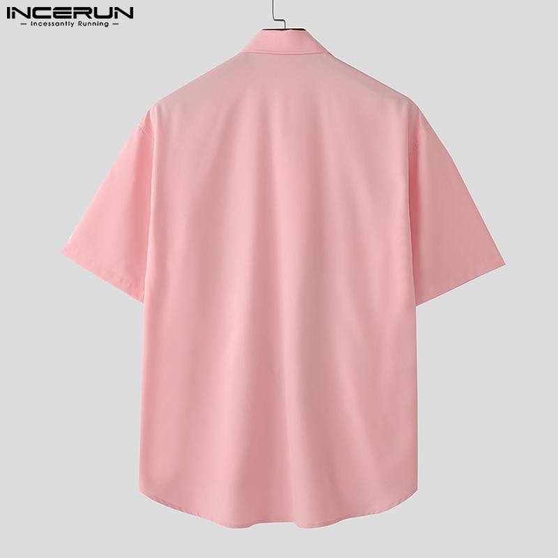 INCERUN Летние мужские рубашки с воротником-лацканом и коротким рукавом с цветочным принтом и пуговицами